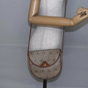 Christian Dior Honeycomb Canvas Shoulder Bag PVC Leather Beige Auth